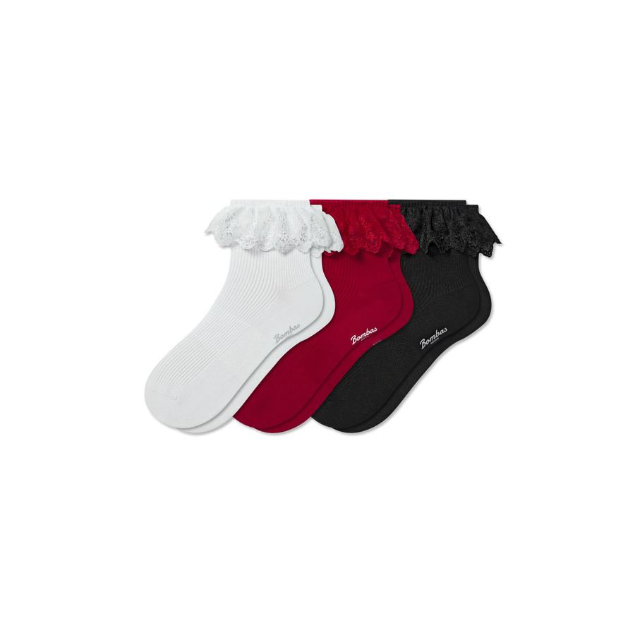Women’s Ruffle Lace Quarter Sock 3-Pack - Soft Step