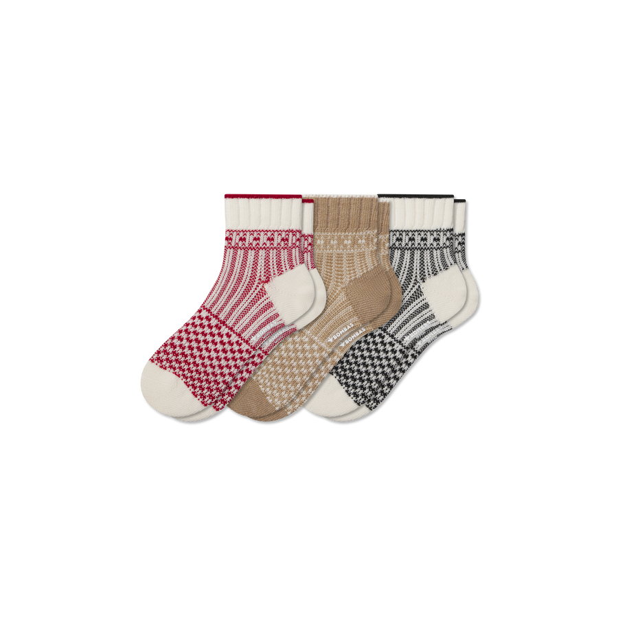 Women's Merino Wool Blend Sweater Quarter Sock 3-Pack - Daily Cushion