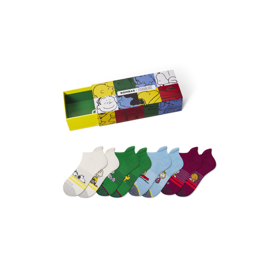 Peanuts x Bombas: Youth Ankle Sock 4-Pack Gift Box - Ready Pick