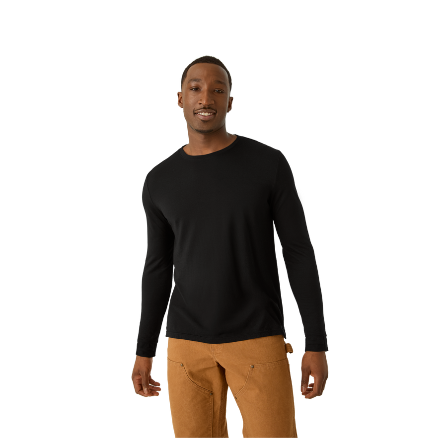 Men's Merino Wool Blend Crew Neck Long Sleeve T-Shirt - Light Cushion