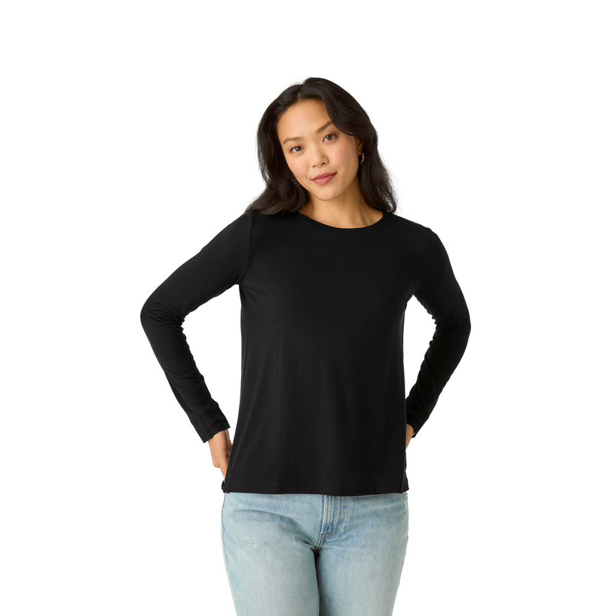 Women's Merino Wool Blend Crew Neck Long Sleeve T-Shirt - Everyday Layer