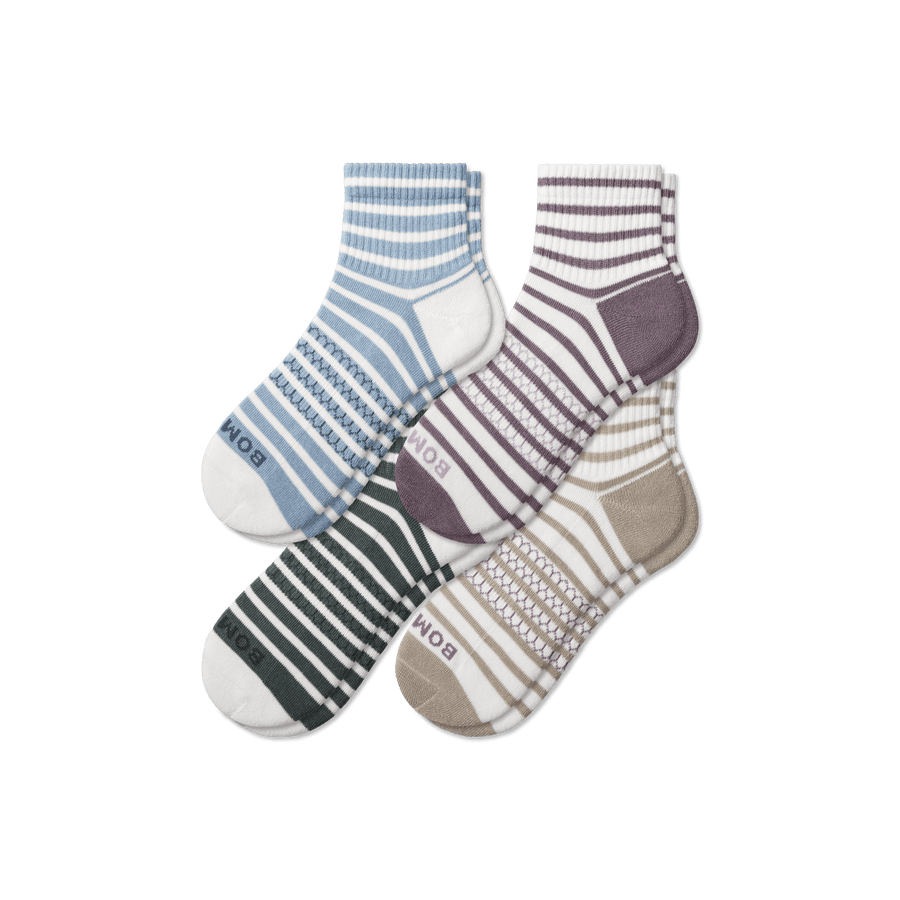 Women's Coastal Stripe Quarter Sock 4-Pack - Daily Step