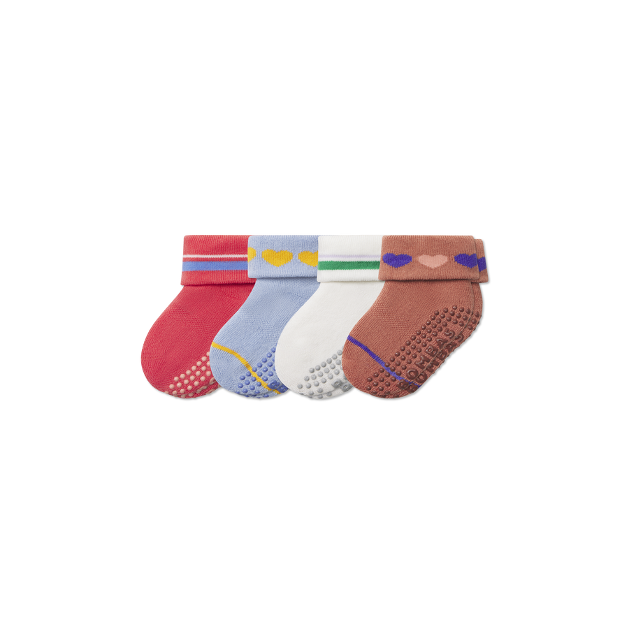 Baby Hearts Gripper Sock 4-Pack (6-12 Months) - Soft Step