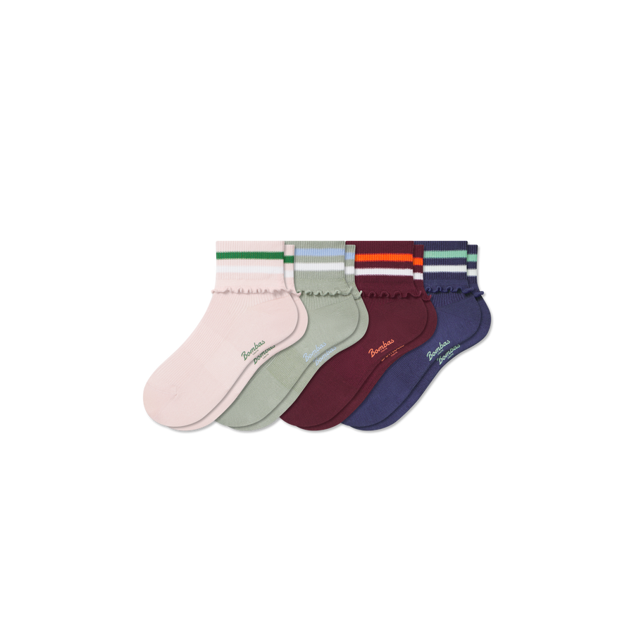 Youth Ruffle Quarter Sock 4-Pack - Easy Pair