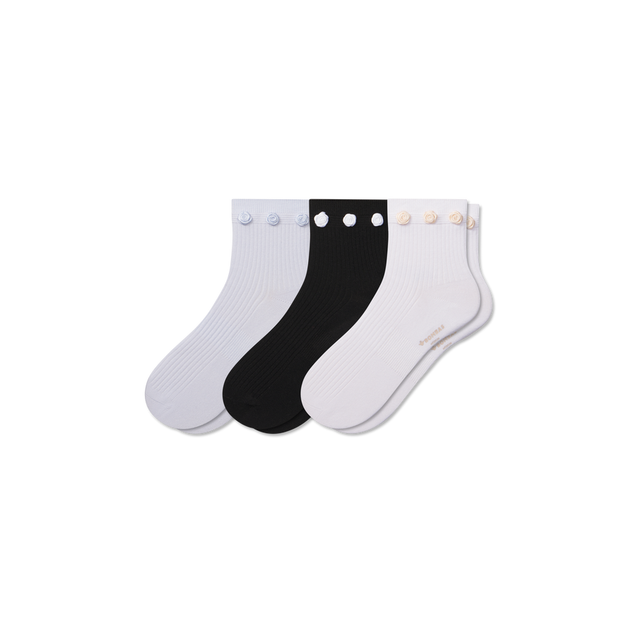 Women's Rosette True Rib Quarter Sock 3-Pack - Modern Touch