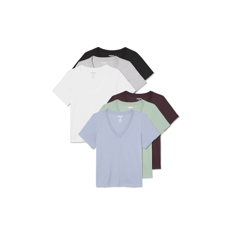 Women's Pima Cotton V-Neck T-Shirt 6-Pack - Soft Support