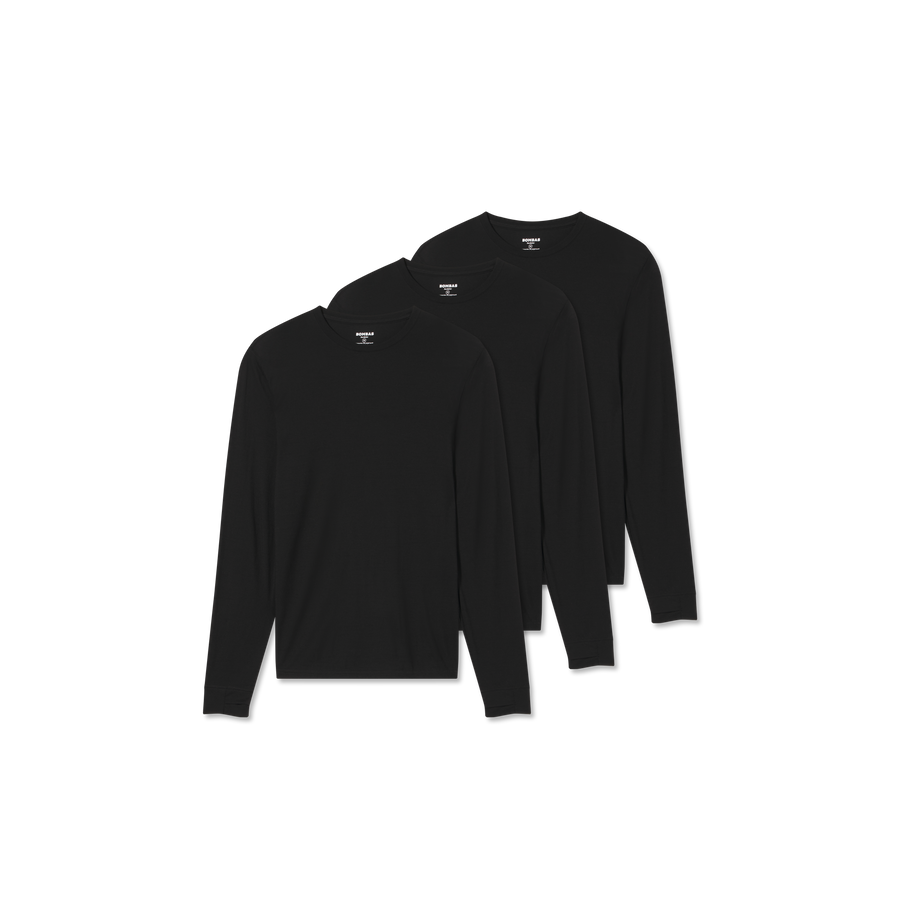 Men's Merino Wool Blend Crew Neck Long Sleeve T-Shirt 3-Pack - Travel Pair