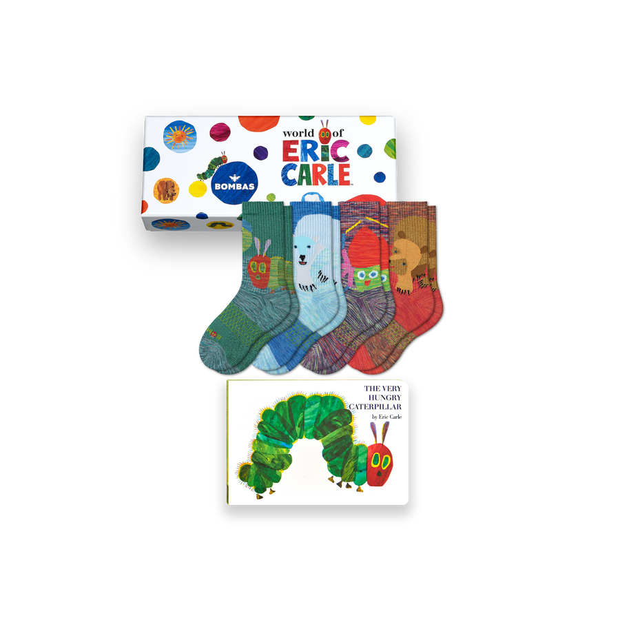 Youth Eric Carle Calf Sock 4-Pack Gift Box & Book - Clean Finish