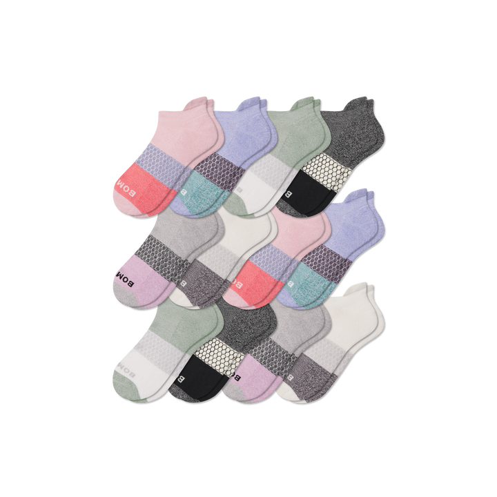 Women's Tri-Block Ankle Sock 12-pack - Rose White Mix L