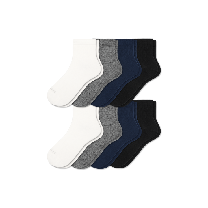 Women's Lightweight Quarter Sock 8-Pack - White Navy Mix L
